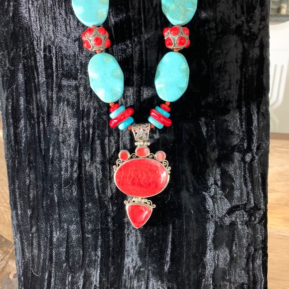 Fabulous sterling Coral and turquoise necklace - Picture 5 of 6
